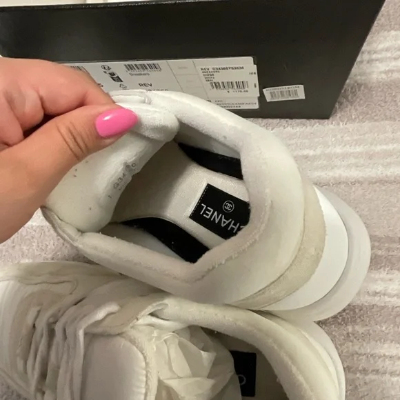 Chanel CC Off White Fabric Sneaker 38.5 - Picture 6 of 13